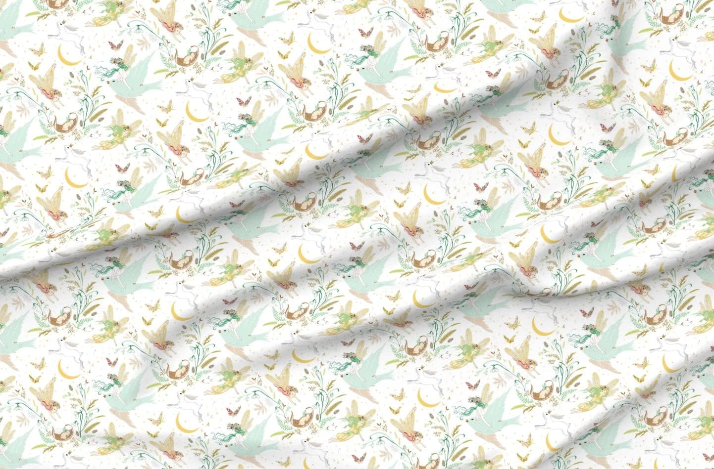 Spoonflower Fabric - Fairies White Fairy Girl Nursery Rabbit Bird Forest Printed on Minky Fabric by The Yard - Sewing Baby Blankets Quilt Backing Plush