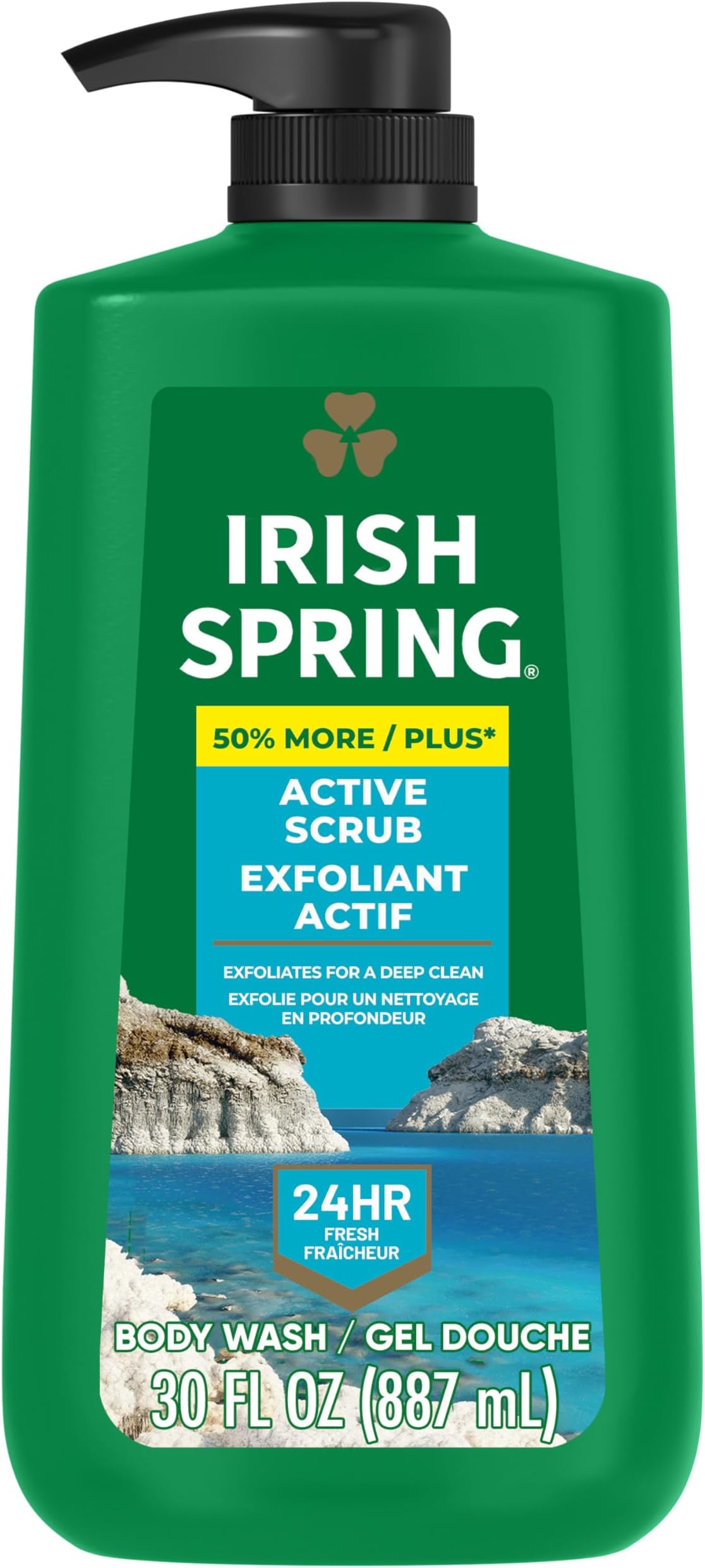 Active Scrub Exfoliating Body Wash for Men, 24-Hour Fresh, Face and Body Wash, Men’s Body Wash, Biodegradable Ingredients, Paraben Free, Cool Fresh Scent, 30 fl oz Pump Bottle