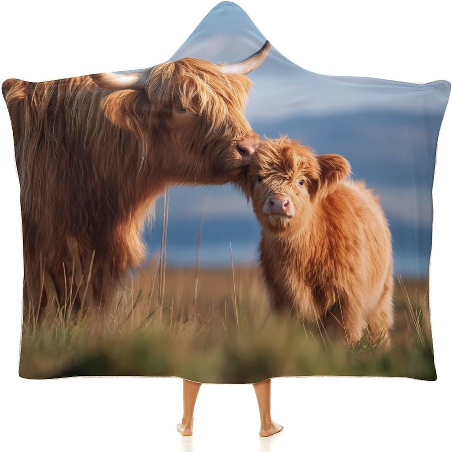 Highland Cow Love Wearable Blanket Oversized Throw Cape | Cozy Hooded Blanket Gifts for Women Men