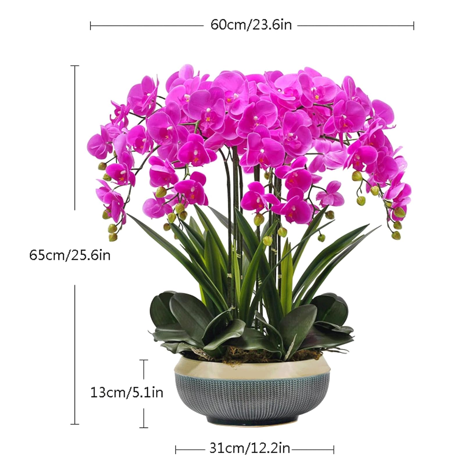 Orchidées artificielles avec Vase en céramique, Fleurs artificielles en polyuréthane, phalaenopsis artificielles, 65 cm, Fausses Fleurs pour la Maison