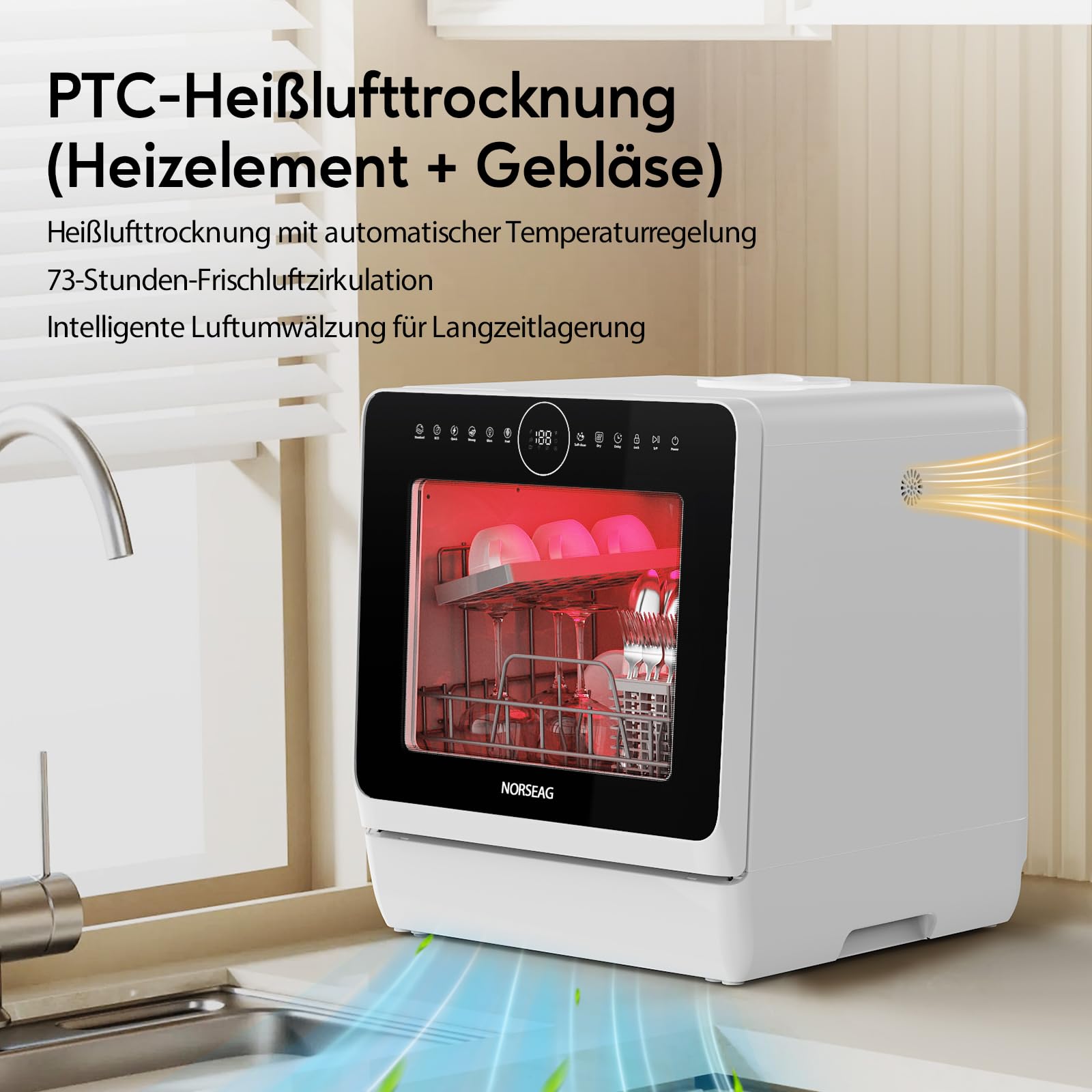 Mini Spülmaschine Tisch-Geschirrspüler 5L Wassertank 3 Gedecke 10 Programme 1-18h Startvorwahl