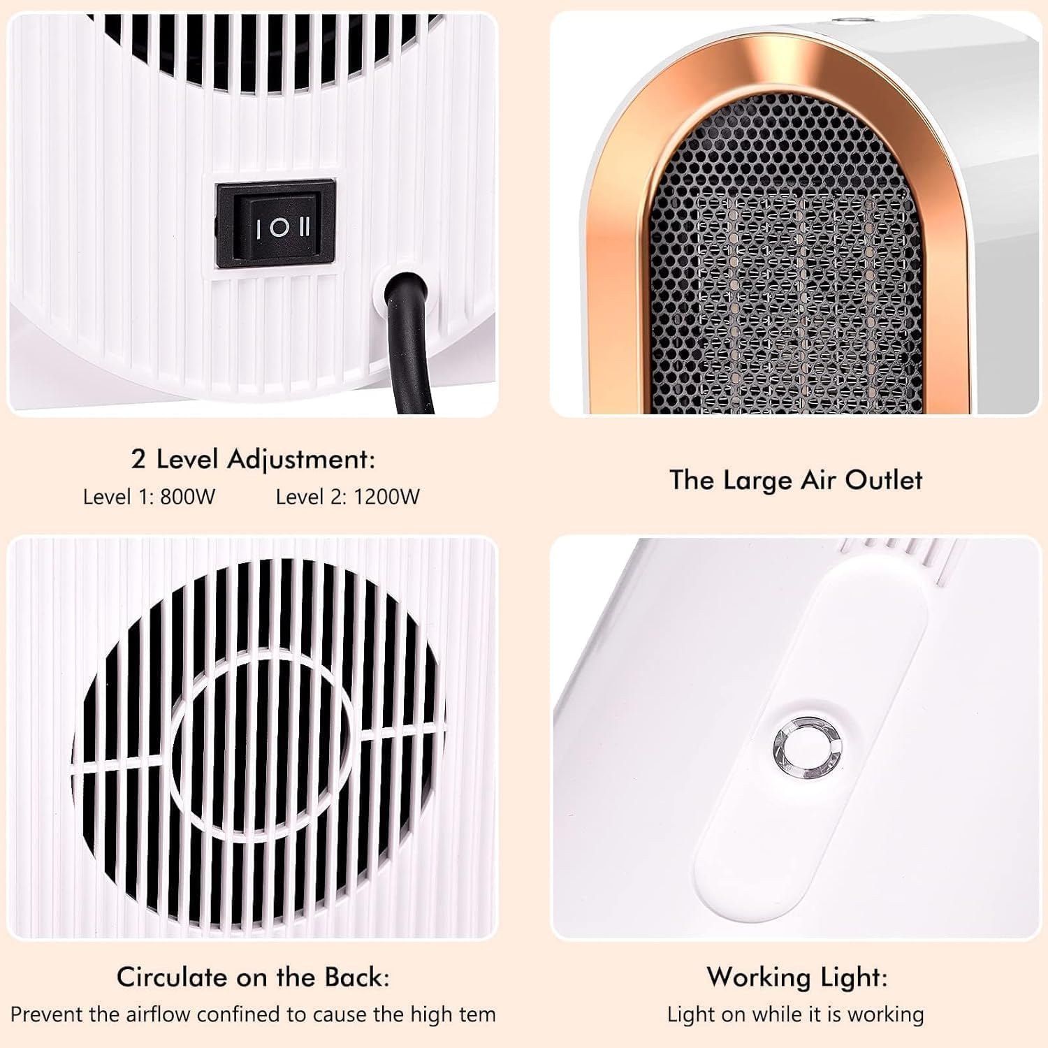 Calentadores Bajo Consumo Pequeños 220V 1200W, Calefactor Ceramico Para Dormitorio, Sala de Estar y Oficina