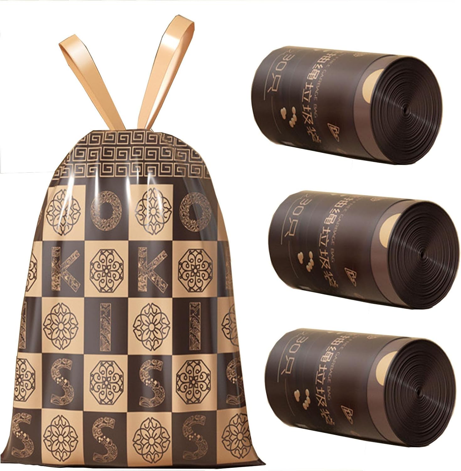 No-tear drawstring garbage bag 2.6 Gallon,Double-sided thickening 2.4Silk（0.963Mil ） Garbage Bags, Wastebasket Bin Plastic Trash Bags for Bathroom Bedroom Office Garbage Can 10 Liters (300)