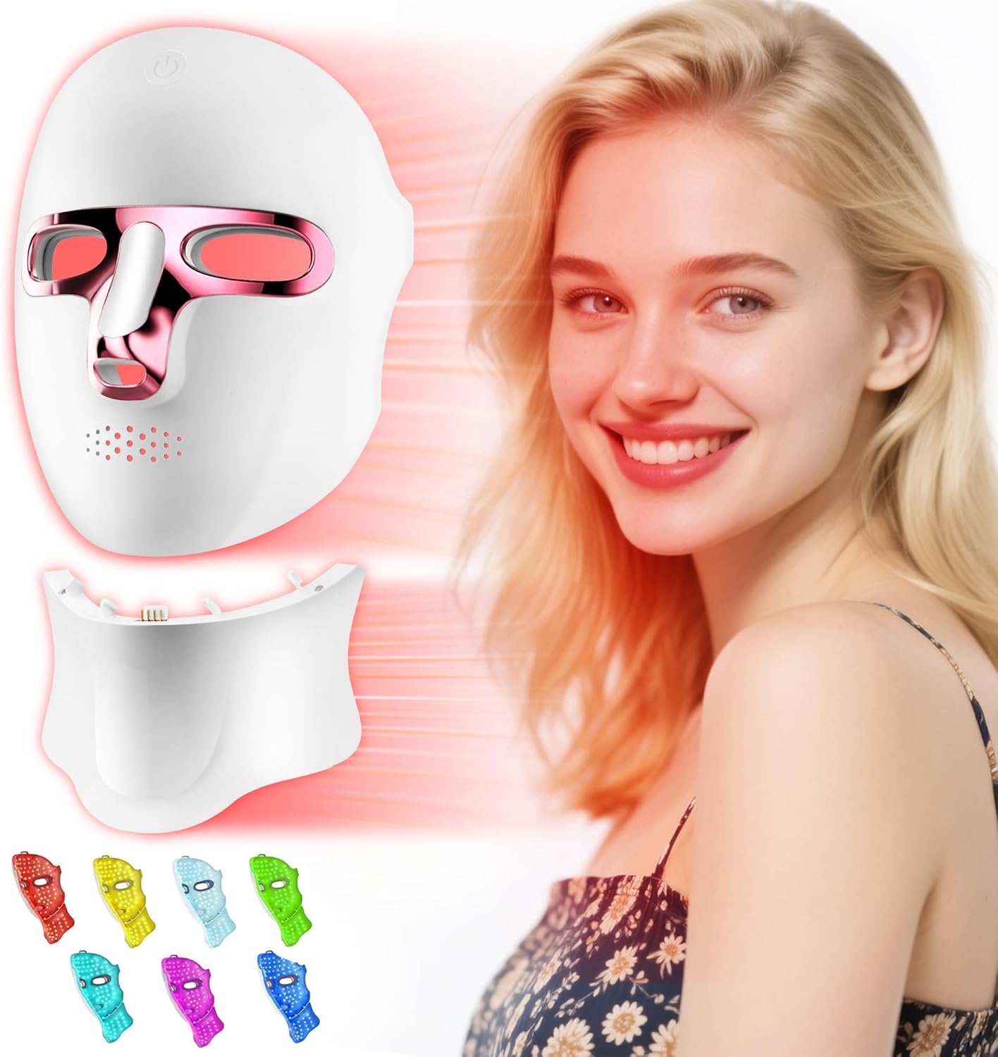 Red Light Therapy Mask for Face & Neck, Cordless LED Light Therapy Mask, Red & Infrared Light, USB-C Rechargeable, Portable for Home Working Travel Yoga Sleep