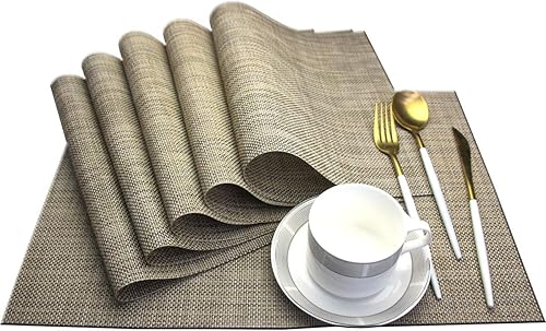 Miniatura 25 de Juego de 6 manteles individuales para mesa de cocina, lavables, 12 x 18 pulgadas, manteles individuales tejidos de PVC fáciles de limpiar (azul Azul