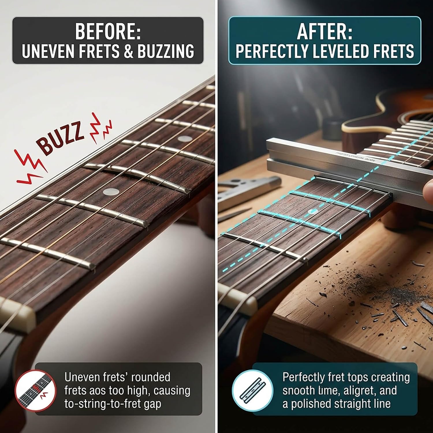 BeiXu Professional Guitar Luthier Tool Kit – Fret Leveling Beam, Fret Crowning File & Nut Files Set – Complete Guitar Setup, Repair & Maintenance Kit for Electric, Acoustic & Bass Guitars