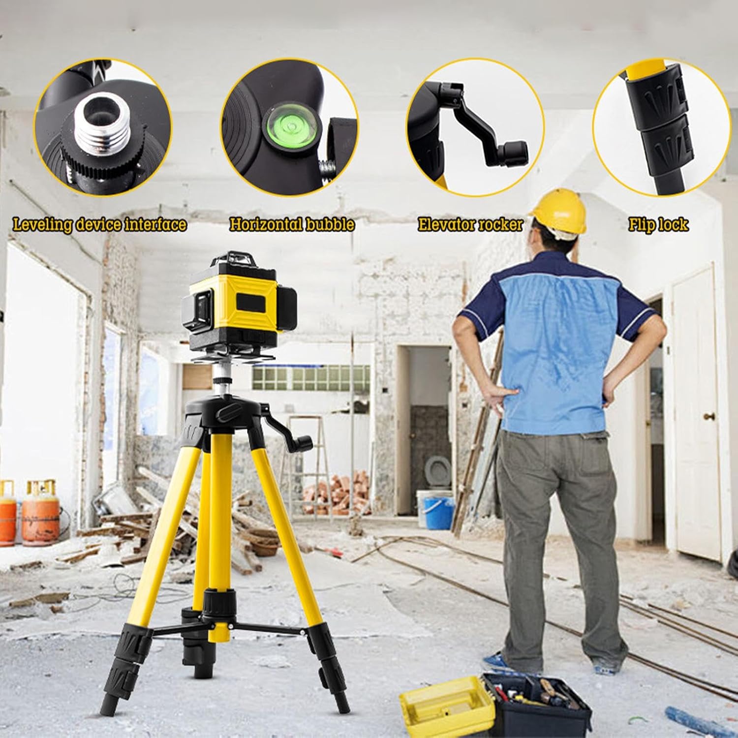 Loom Tree® Level Tripod Stand Bubble Level Holder Nonslip Telescoping Telescopic Tripod | 1 Level Tripod Stand