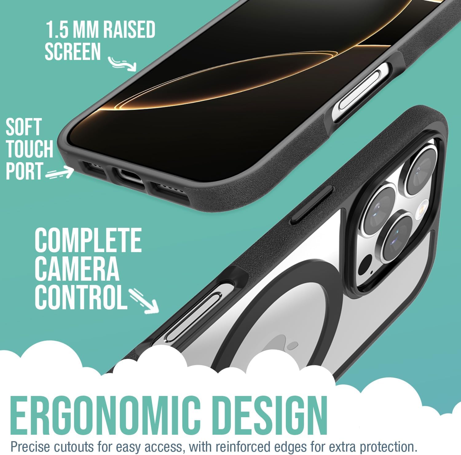 Smartish® iPhone 16 Pro Magnetic Case - Gripmunk Compatible with MagSafe [Lightweight + Protective] Slim & Thin Grip Cover with Microfiber Lining for Apple iPhone 16 Pro - Clearly Black