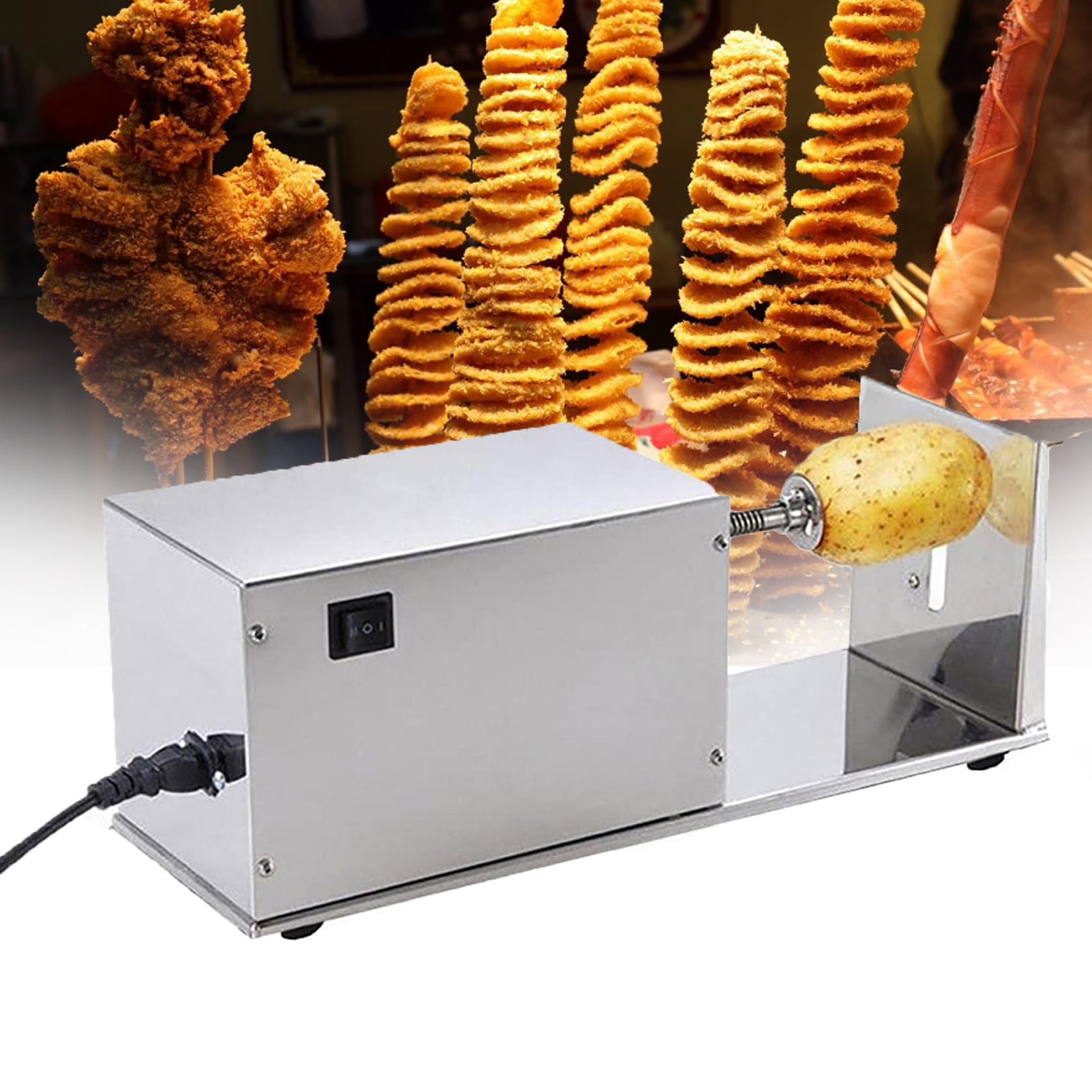 asdchZen Electric Potato Spiral Slicer, Commercial Potato Slicer, Potato Spiral Cutter, Electric Potato Tower Machine For Home And Commercial