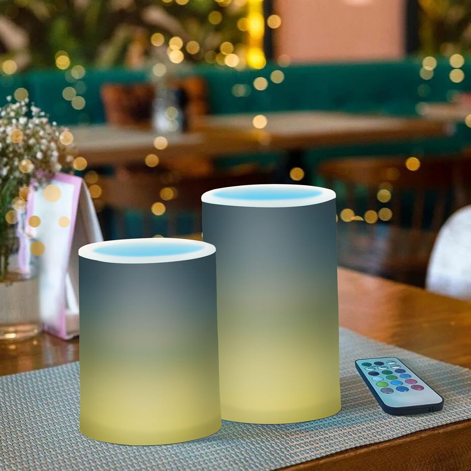 DOMIKING Yellow Black Gradient Flameless Candles with Remote Control Electric Led Candles with Timer Battery Operated Flickering Tea Light Candles for Wedding Decoration Votive Home 2 PCS