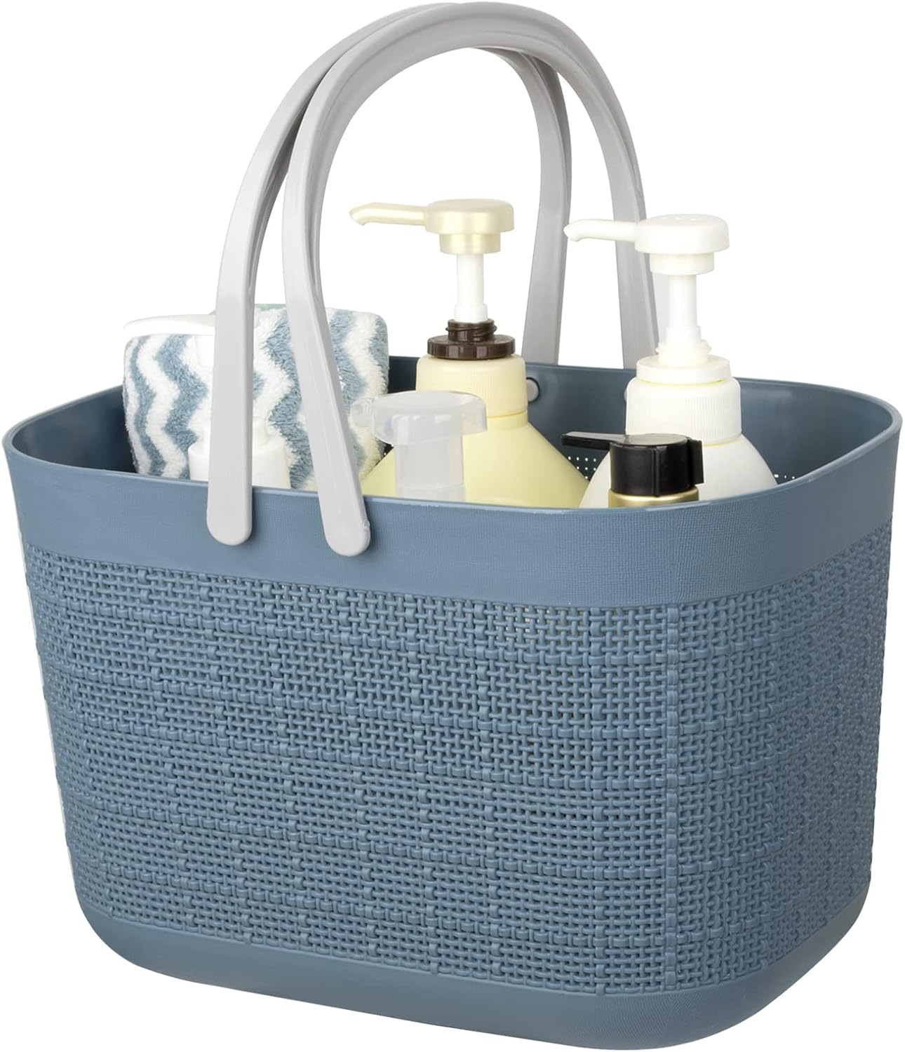 Portable Shower Caddy Basket Plastic Storage Organize Basket with Handle Drainage Holes, Tote Toiletry Bag Box for Bathroom, College Dorm Room Essentials, Bathtub, Shelf Corner, Kitchen - Dark Blue
