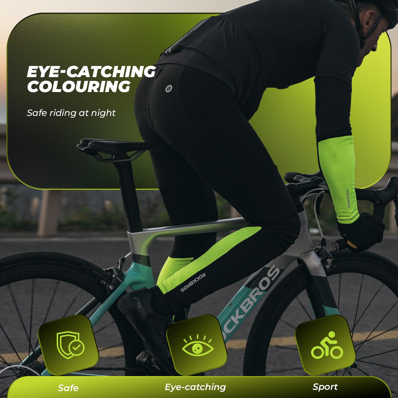 ROCKBROS Mangas del Brazo y Perneras Térmicas Invierno, Calentadores de Ciclismo Antideslizante a Prueba de Viento para Bicicleta Running Ejercicio Deportes, Unisex Adulto