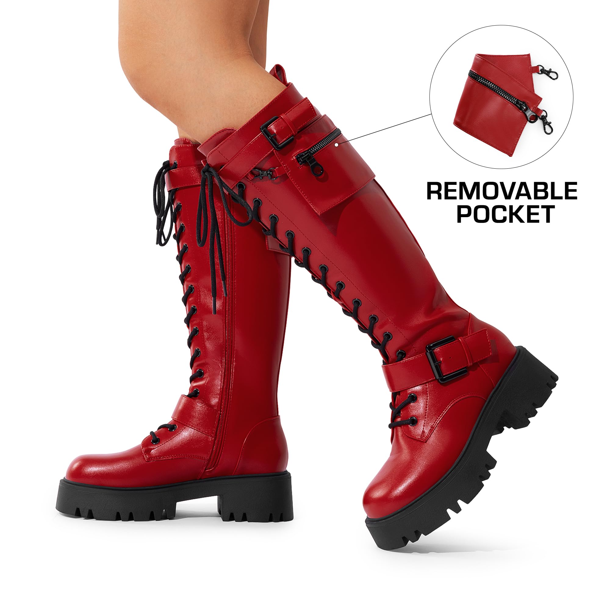 DREAM PAIRS Women's Combat Riding Platform Knee High Boots, Lace Up Fall Lug Sole Gothic Motorcycle Boots with Inside Zipper