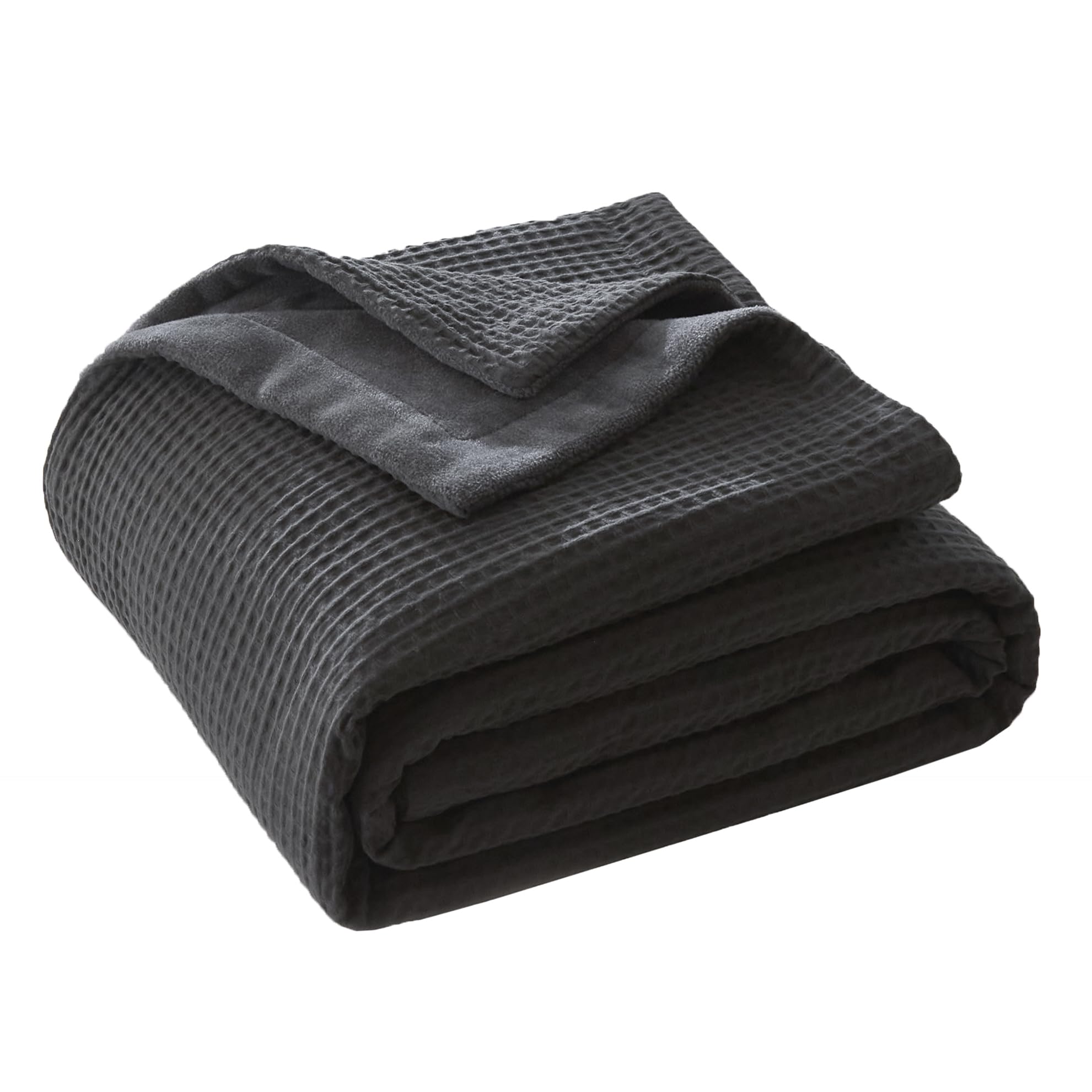 CHUFFED Cotton Waffle Blanket King Size 230x270cm - Double Layer Milk Velvet & Cotton Waffle Weave, Anti-Static, Fluffy Cosy Soft Warm Throw Blankets for Bed, Couch, Sofa, Gifts - Gray