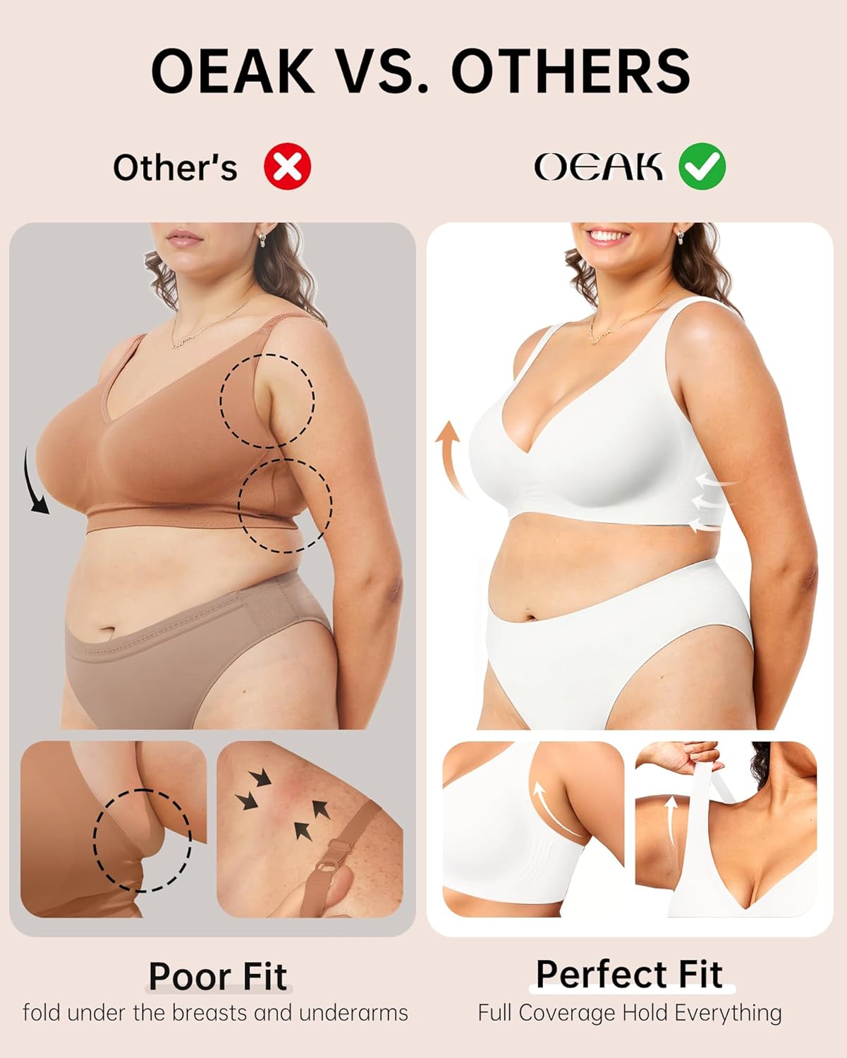 OEAK Womens Deep V Bras Wireless Comfortable Bra Supportive No Underwire Bras Tshirt Push Up Bralettes Plunge Seamless Bra - Image 4