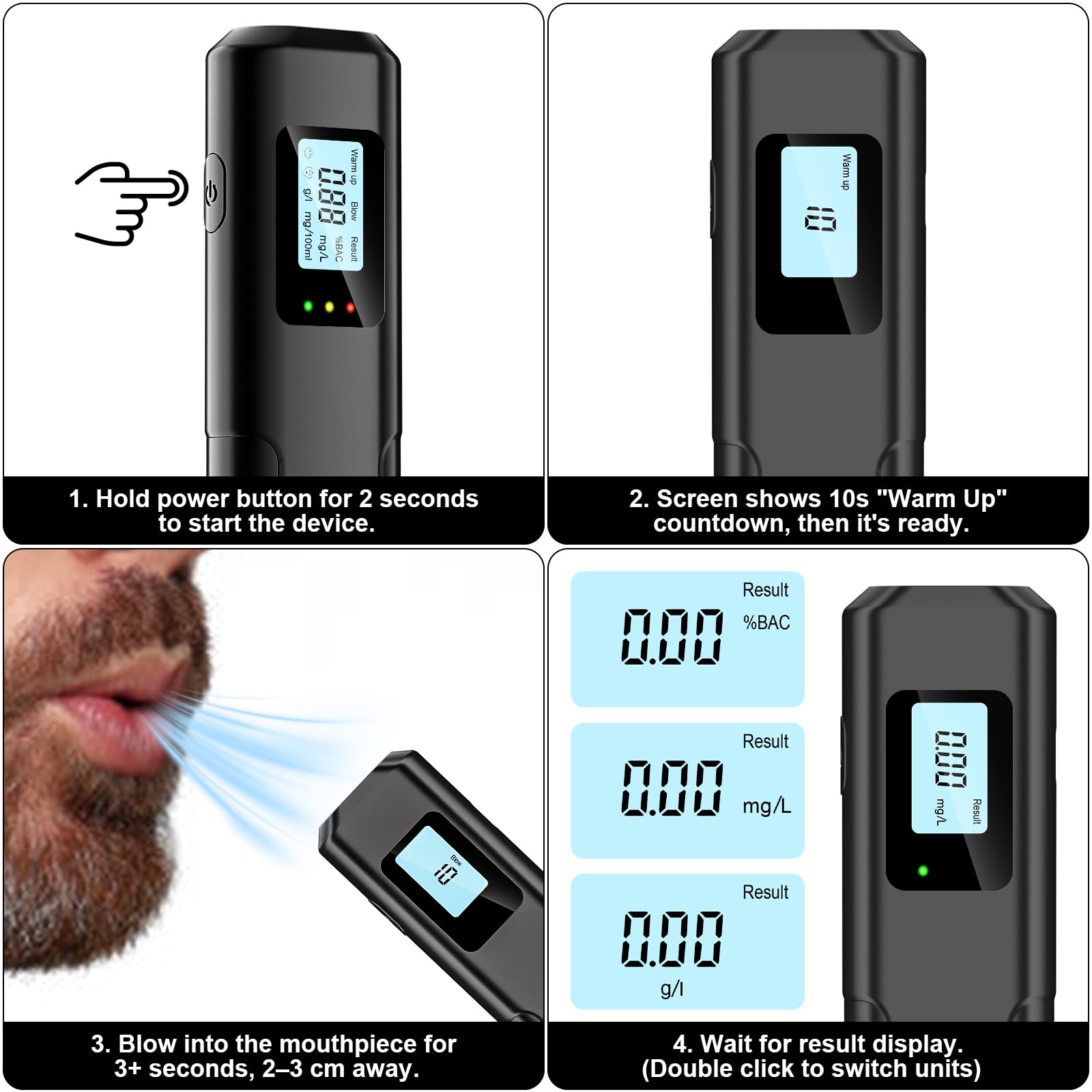 Éthylotest De Précision Vankarr - Testeur Alcoolémie LCD Avec Brise-vitre & Coupe-ceinture