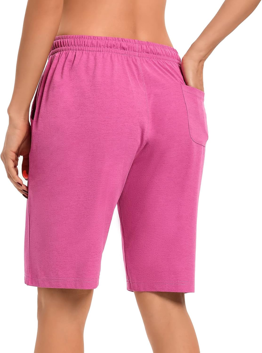 LUCKYCATCUS Women's Bermuda Shorts Jersey Shorts with Pockets Yoga Walking Athletic Long Shorts for Women Knee Length - Image 4
