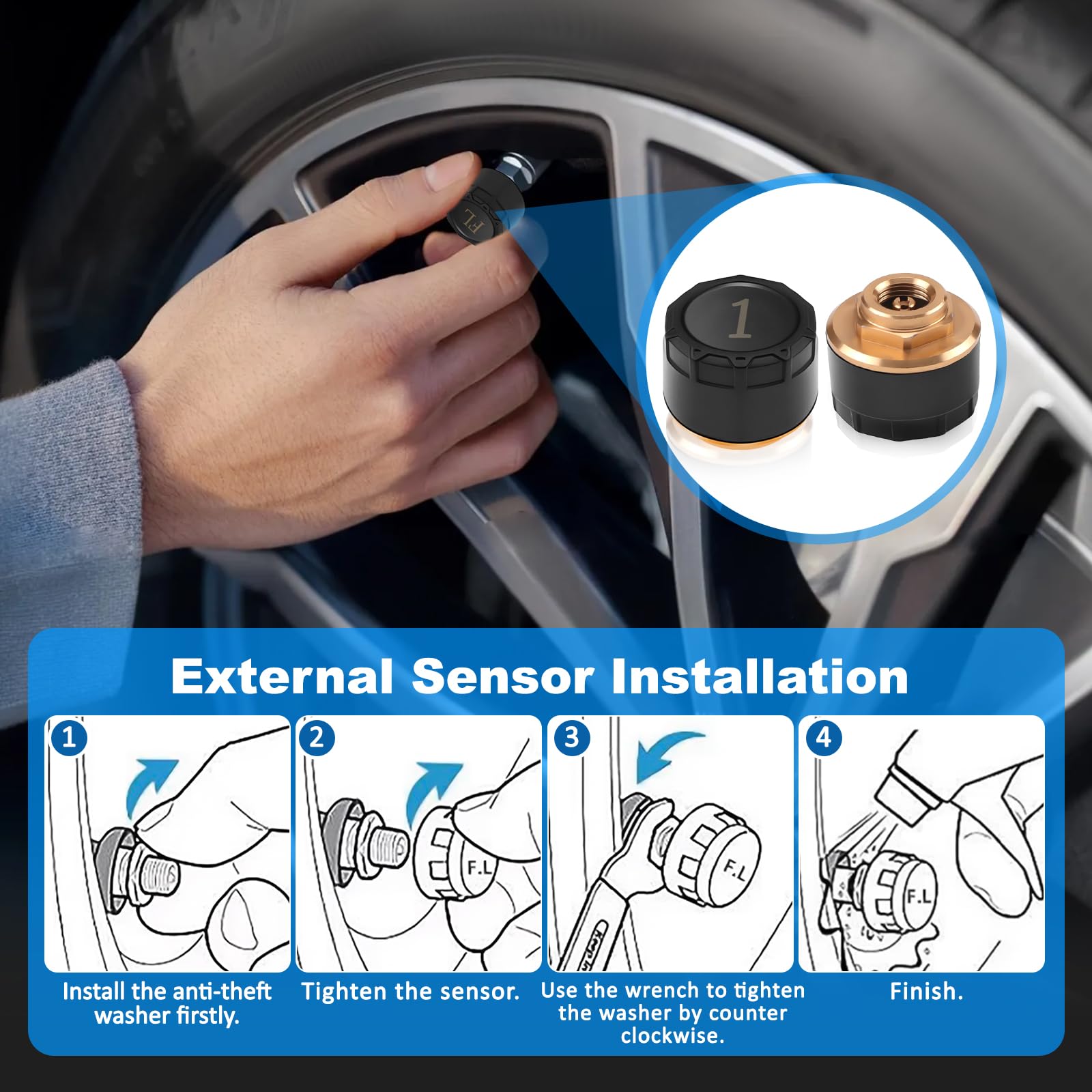 13Bar/199Psi TPMS Sistema di Monitoraggio della Pressione Controllo degli Pneumatici per Camion con 12 Sensori di Pressione dei Pneumatici Esterni per 10/12 Ruote Van Trattore Camion Pesante