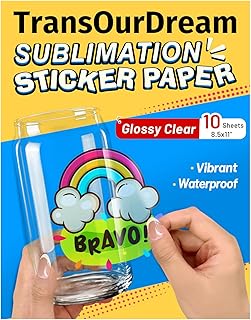 TransOurDream Sublimation Sticker Paper-10 Pcs 100% Glossy Clear Waterproof Sublimation Stickers 8.5x11 for Sublimation