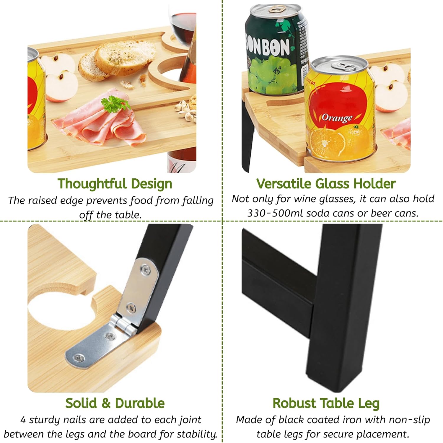 Youeon Portable Wine Picnic Table with Glass Holder, Foldable Durable Picnic Charcuterie Board, Small Wine Table Snack & Cheese Tray for Picnic, Beach, Camp, Park, Wine Lover Gift