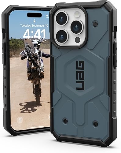 URBAN ARMOR GEAR UAG - Funda compatible con iPhone 15 Pro de 6.1 pulgadas, Pathfinder Cloud Blue, imán integrado compatible con carga MagSafe, funda