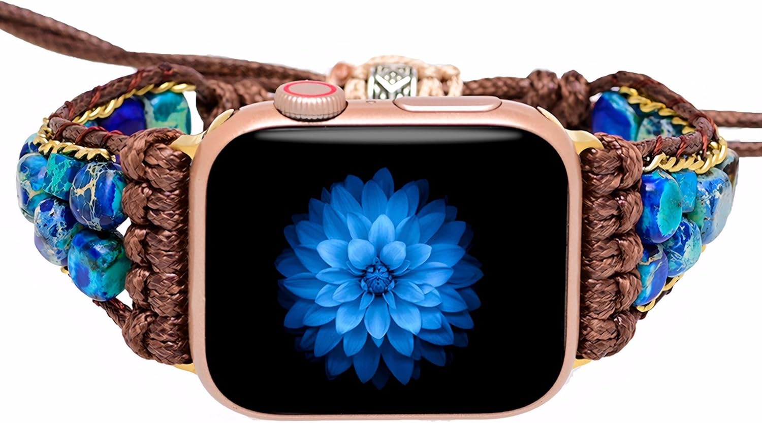 Women Handmade Boho Beaded Watch Band Compatible with Apple Watch Bands Dressy Bracelets Adjustable Braided Stone Watch Strap for Iwatch Series9 8 7 6 5 4 3 2 1 SE Ultra(Blue-42/44/45mm) - Image 2