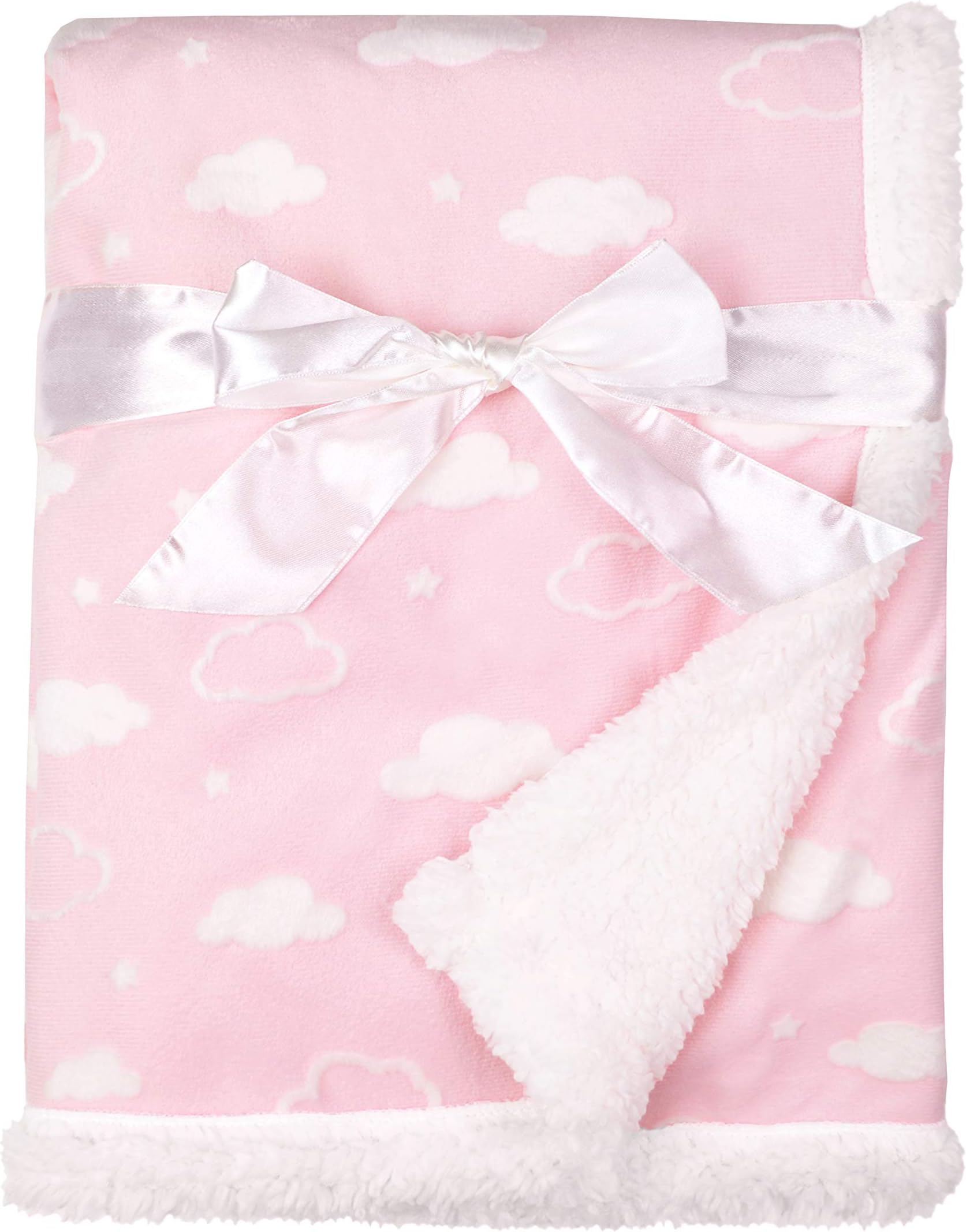 American Baby Company Heavenly Soft Chenille Sherpa Receiving Blanket, 3D Pink Cloud, 30" x 35", for Girls(Pack of 1)