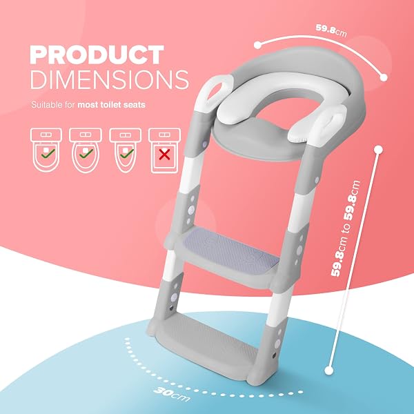 KIDOOLA Adjustable Potty Ladder Seat for Toilet Training with Steps, Handle & Soft Cushion Design, Non-Slip | Space Efficient | Foldable & Easy Assembly Splash Guard Included - Grey - 2