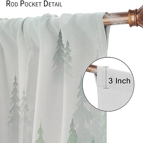 Miniatura 6 de Cortinas de bosque natural, bosque brumoso, cortinas de naturaleza de acuarela verde, bosque, pino, montaña, cortinas de ventana para sala de estar,