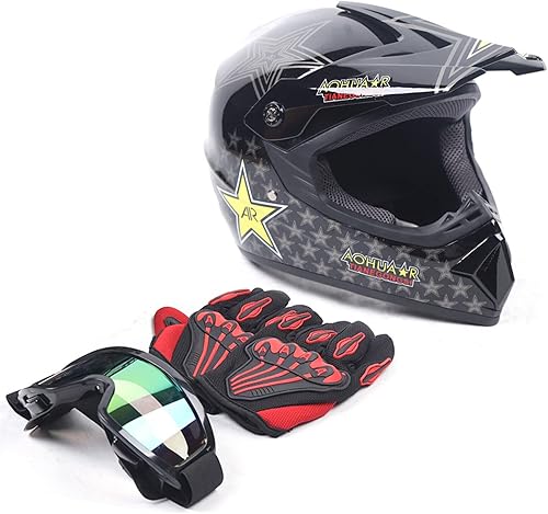 Casco de cara completa para motocicleta, motocross, ATV, UTV, todoterreno, MTB Racing Casco, cascos ligeros DOT con guantes de gafas para adultos y