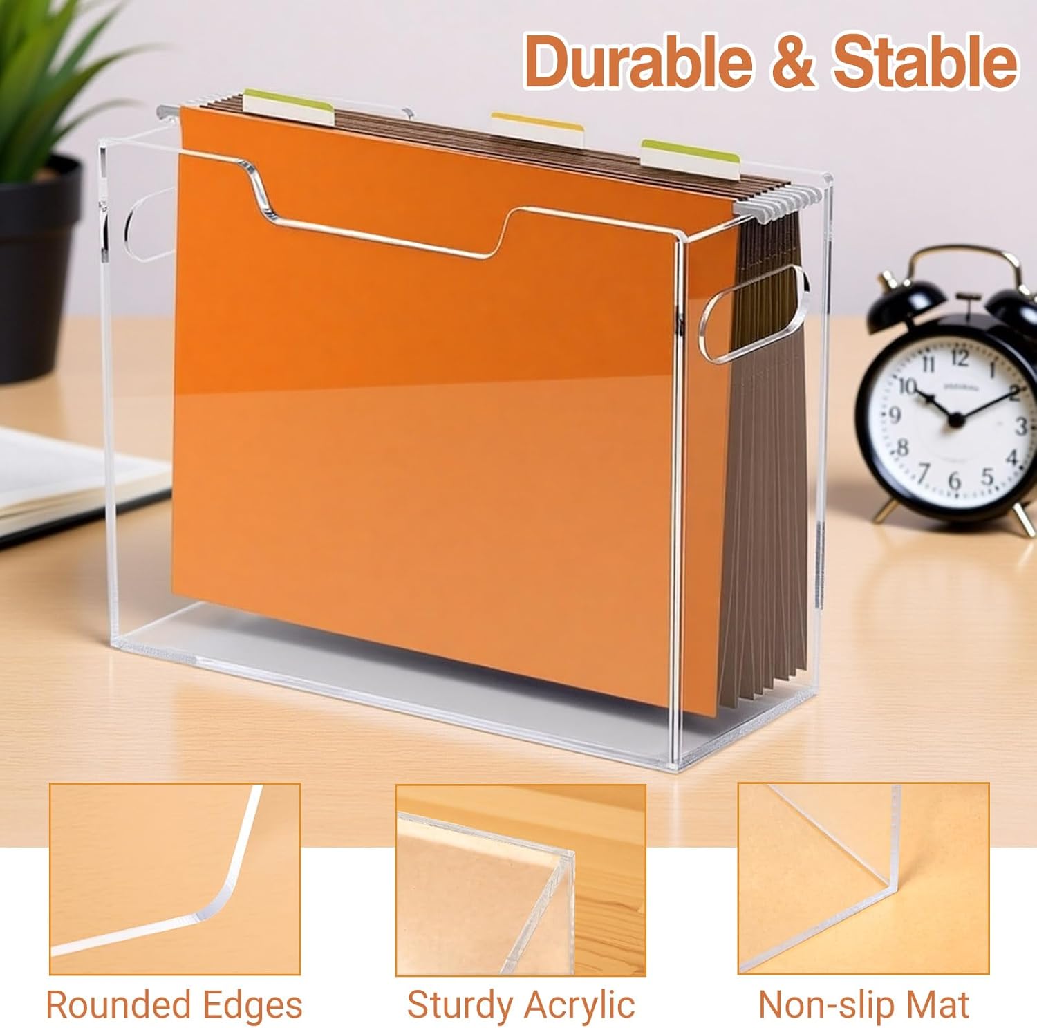 Acrylic File Folder Organizer Box, Letter Size Hanging File Organizer, Clear File Holder with Handles, Desktop Hanging File Storage Organizer for Home Work School Office Supplies1 Pack