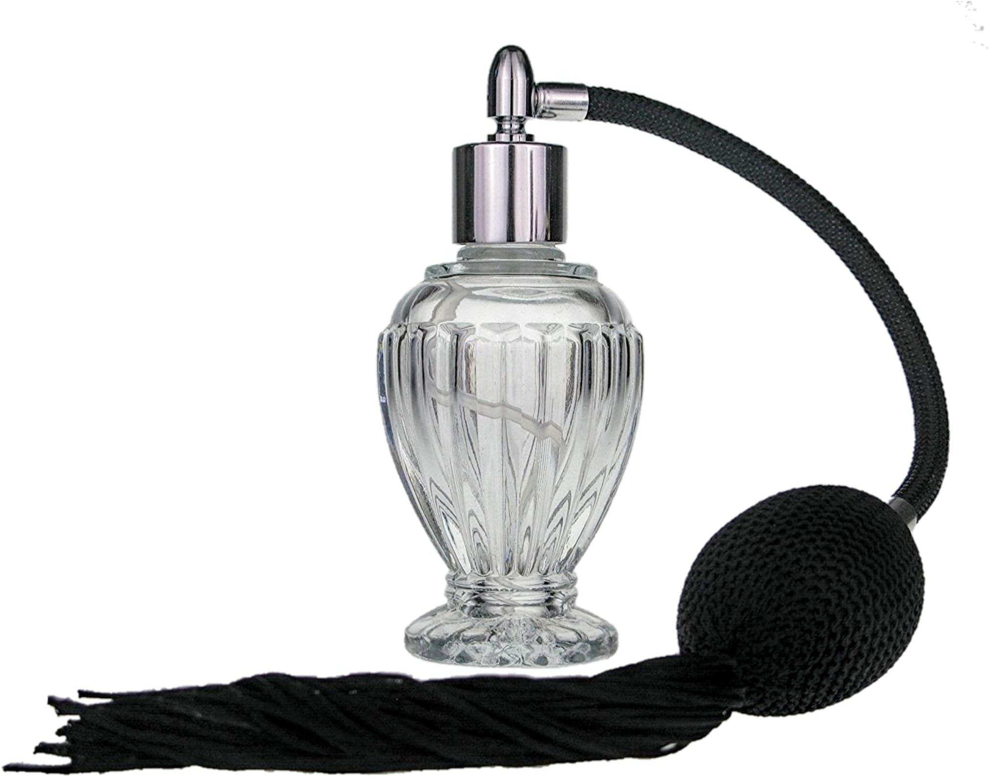 Divo Perfume Atomizer, 46ml, Refillable Glass Bottle. with Black Tassel Spray and Silver Fitting. Gift Box and Funnel Included
