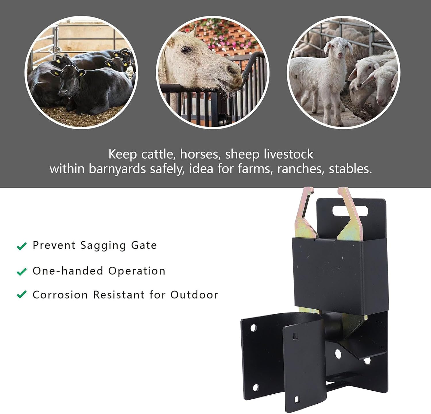 2 Way Farm Gate Latch, Heavy Duty Lockable Gate Latch for 1-5/8 to 2 Round Tube Gate, Black Fence Gate Latch, Livestock Cattle Gate Latch for Metal Gate, Farm, Pastures, Ranches