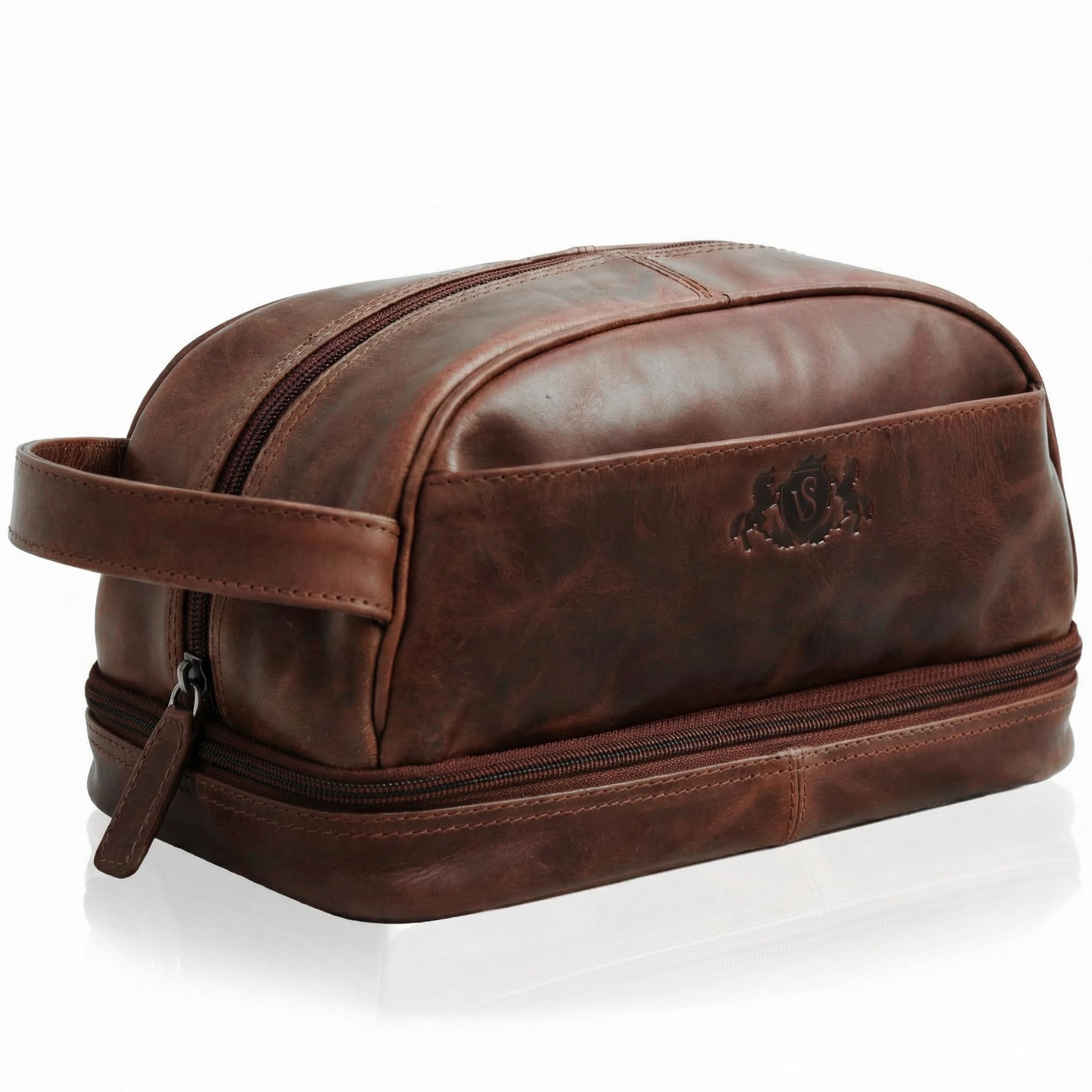 SID & VAIN® borsa toiletry vera pelle vintage ALEX grande borsetta necessaire Toilette pochette beauty case da Viaggio uomo marrone prodotto artigianale