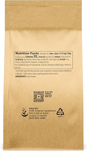 Miniatura 2 de Pure Original Ingredients Polvo de zanahoria (1 libra) Batidos y batidos, salsas, sin rellenos ni aditivos