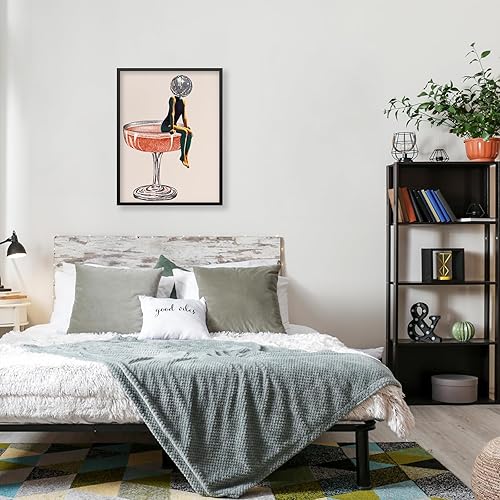 Miniatura 4 de Póster de cabeza femenina de bola de discoteca funky de los años 70, arte de pared retro de cóctel de 24 x 36 pulgadas, marco negro, impresiones