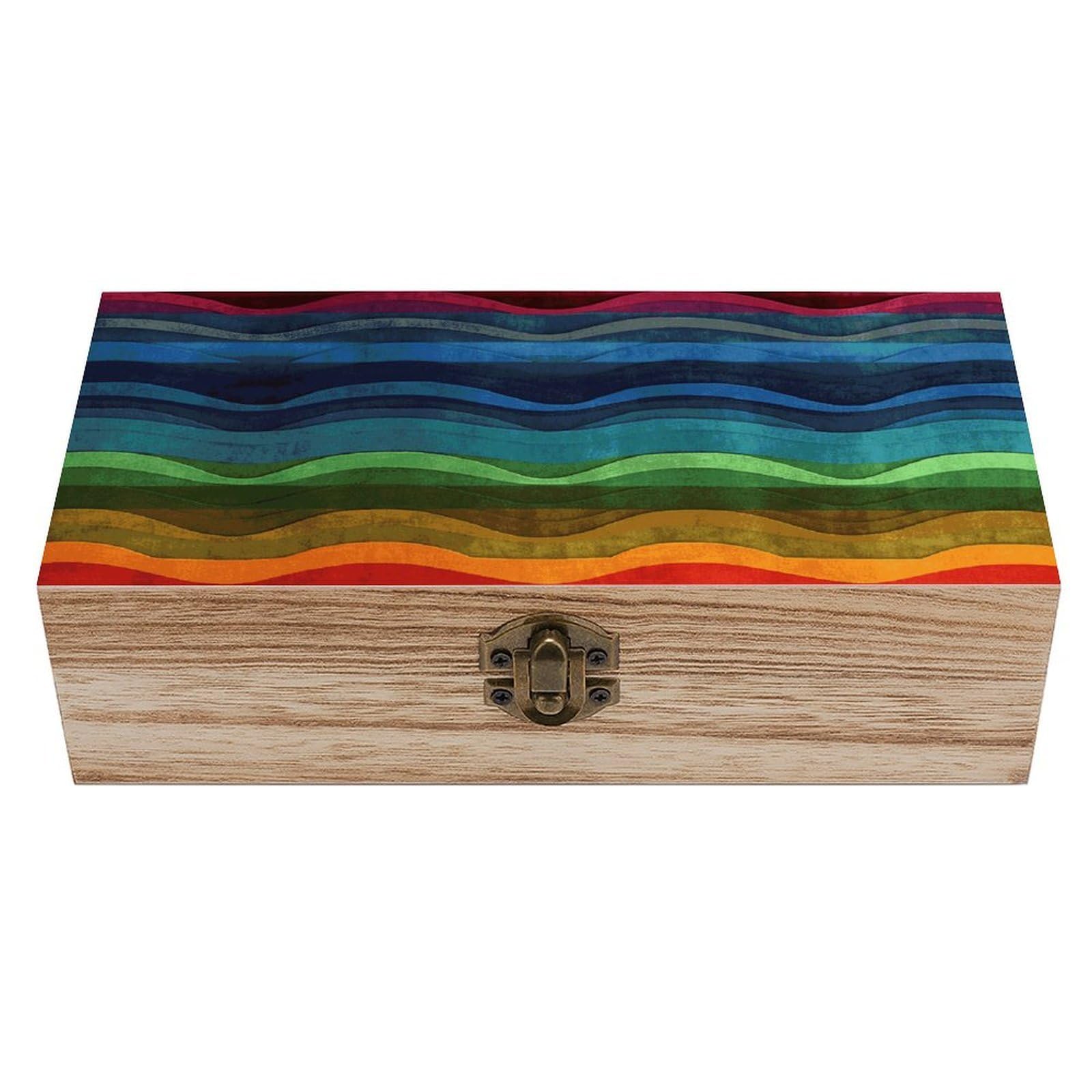 QMKFWT Wooden Jewelry Box Beautifully Keepsake Box Trinket Box Keepsake Storage Organizer Rainbow Handmade Wooden Box for Storing Jewelry, Coins, Tartot Cards, Small Treasures
