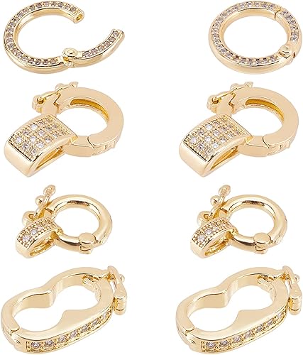 CHGCRAFT 8 cierres plegables de latón chapado de larga duración, micro pavimenta de circonita cúbica, cierres intercambiables para fabricación de