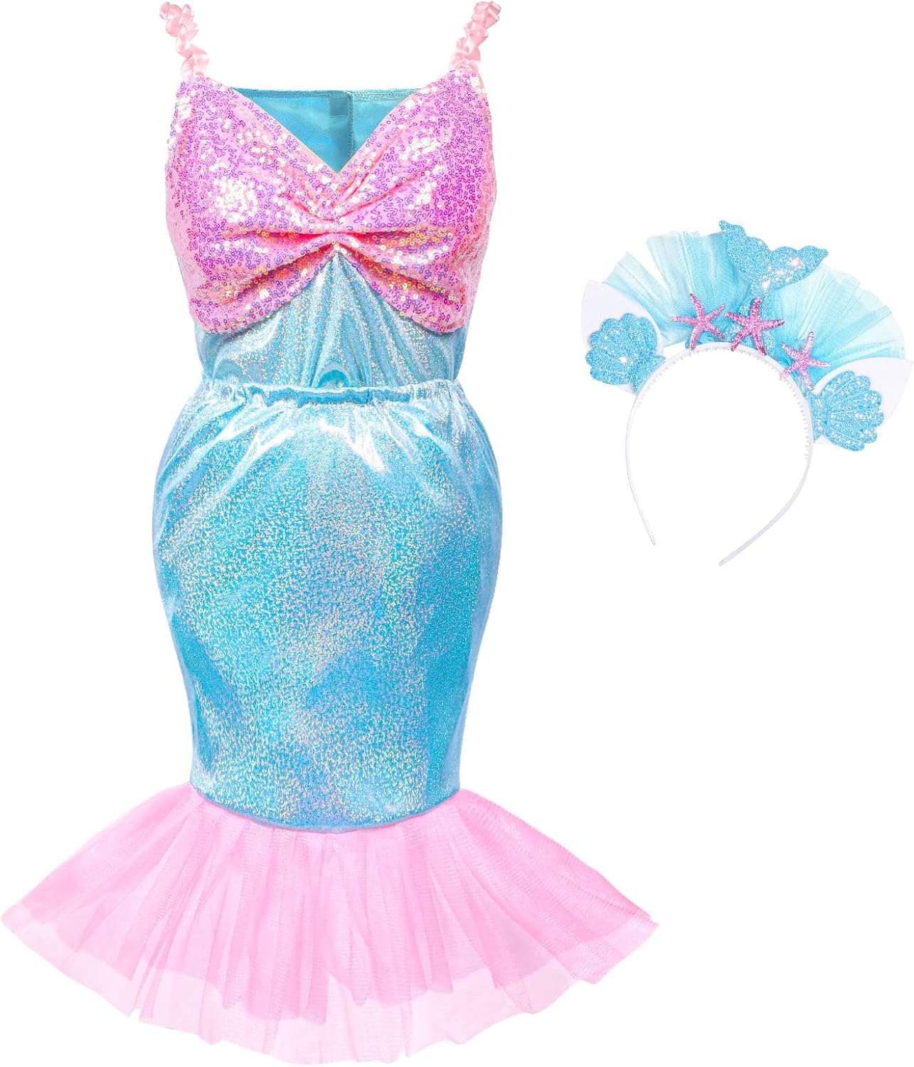 Jeowoqao Mermaid Princess Dress Up Costume, Girls Dress Up Pretend Play Clothes Gift 13Pcs Princess Costume for Little Girls Age 3-6 Years : Toys & Games
