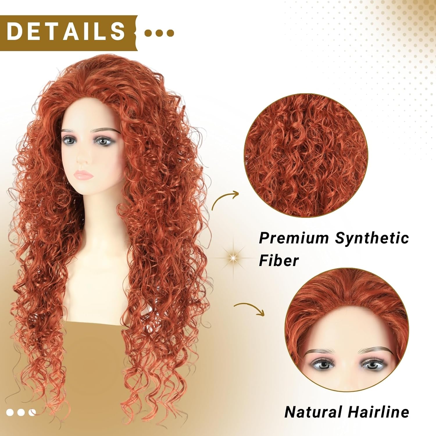 PUREHAIR Women's Long Curly Red Orange Wig for Costume - Anime Princess Inspired Wigs for Halloween Cosplay Party (Adults)