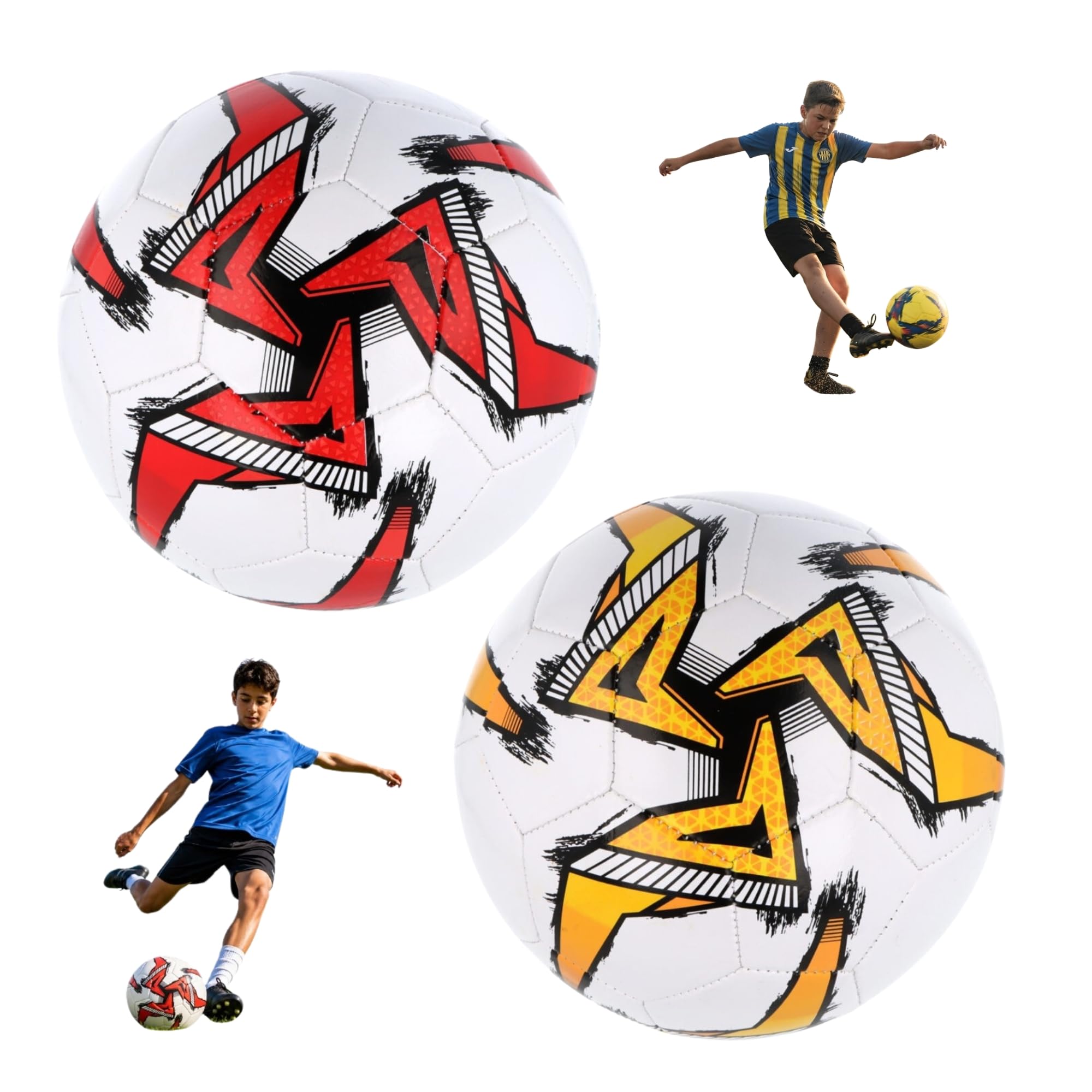 SRV Hub 2 Pack Size 5 Footballs, 32 Panel Training Soccer Balls, Ready to Play, Football Coaching Equipment for Match Practice, School PE & Outdoor Games, White & Yellow and White & Red