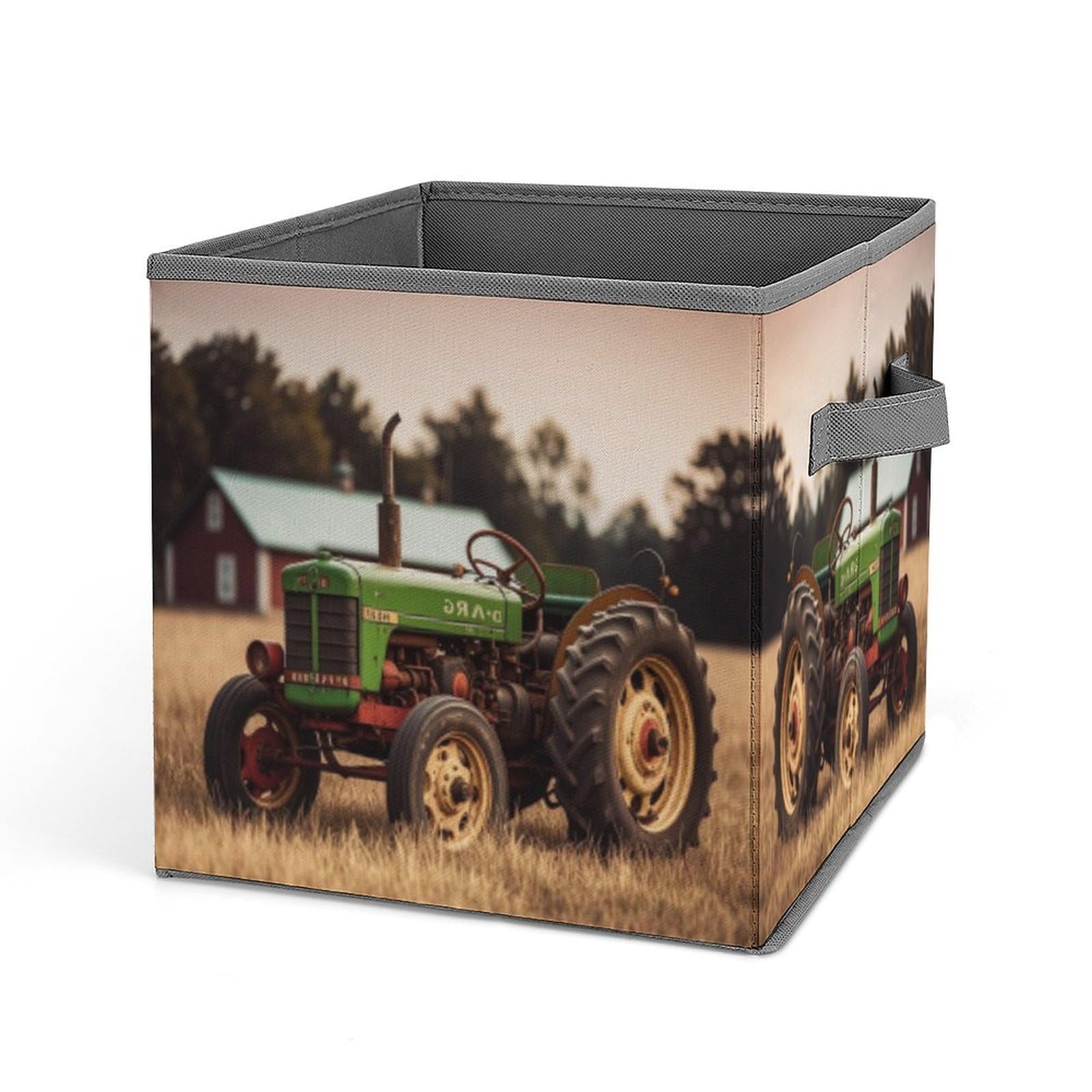 FekiLoot Old Tractor Photo Farm Folding Storage Bins with Handles Large Fabric Storage Cube Storage Organizer Heavy Duty Closet Organizer Sturdy Collapsible Bin Foldable Baskets