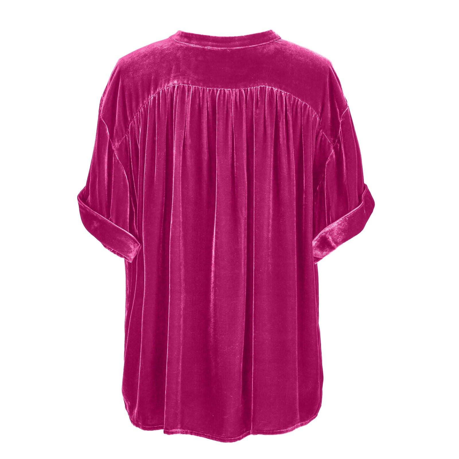 Top in velluto da donna, elegante, casual, con bottoni, comoda e morbida, a maniche corte