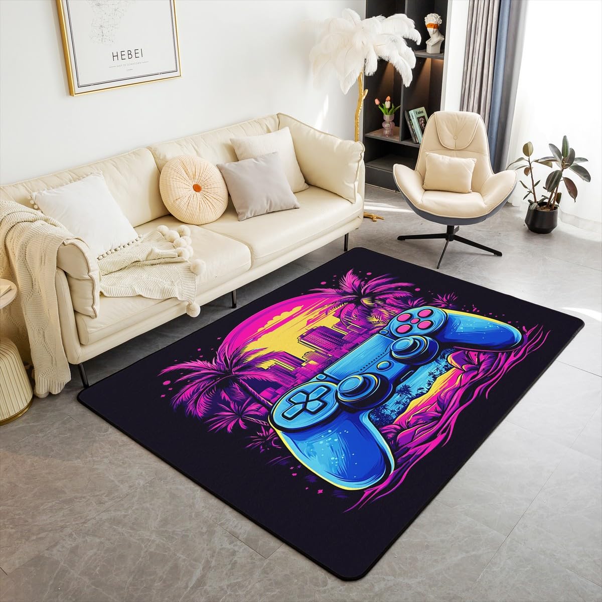 Loussiesd Dywan do salonu dla graczy, 150 x 200 cm, gamingowy dywan akcentujący dla chłopców, dziewcząt, nastolatków, nowoczesny kontroler konsoli do gier, wewnętrzna mata podłogowa, joystick,