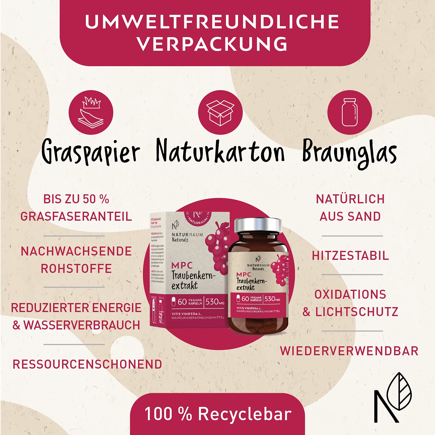 MPC Traubenkernextrakt Kapseln I 60 Stück im Glas I Vegan I 530 mg I 44-mal bioverfügbarer als OPC Traubenkernextrakt I Hochdosiert I Qualität aus der Champagne in Frankreich I Ohne Zusatzstoffe