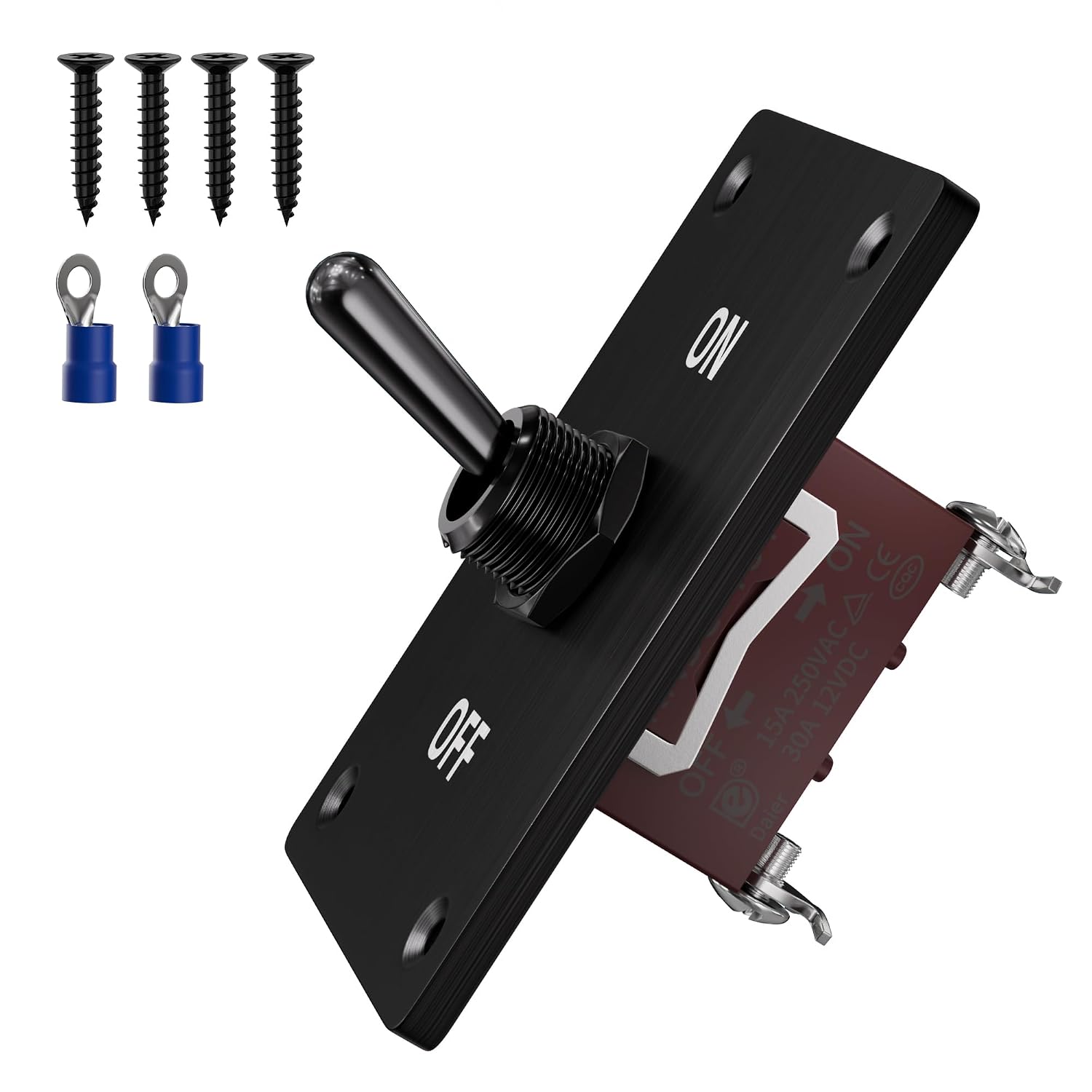 RVBOATPAT Heavy Duty Waterproof Toggle Switch 12V DC 30A 2 Pin SPST ON/Off Toggle Switch with Mounting Panel for Marine Boat Automotive