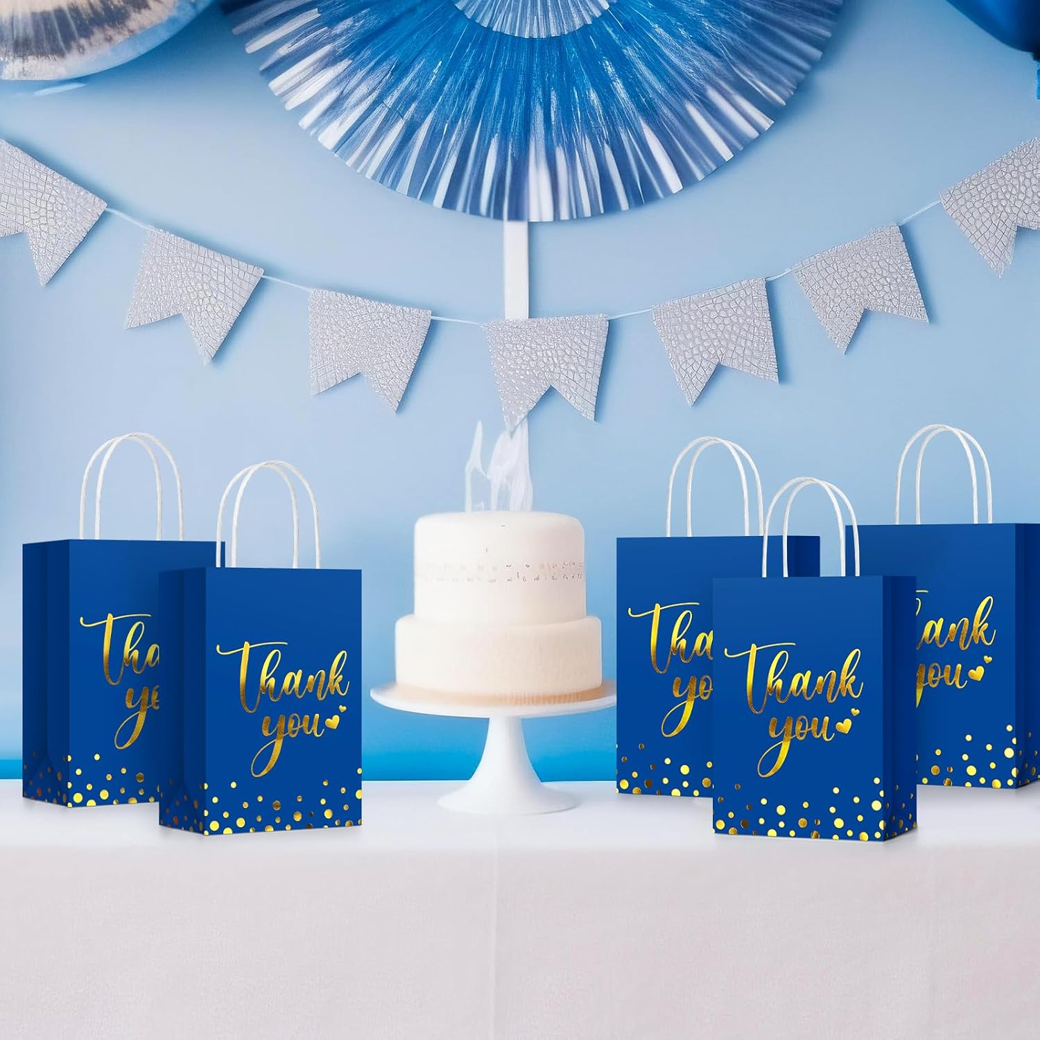 PerKoop 60 Pcs Thank You Gift Bags Bulk Paper Gold Thank You Wedding Bags with Handle for Business, Shopping, Wedding, Baby Shower, Party Favors (Royal Blue) - Image 5
