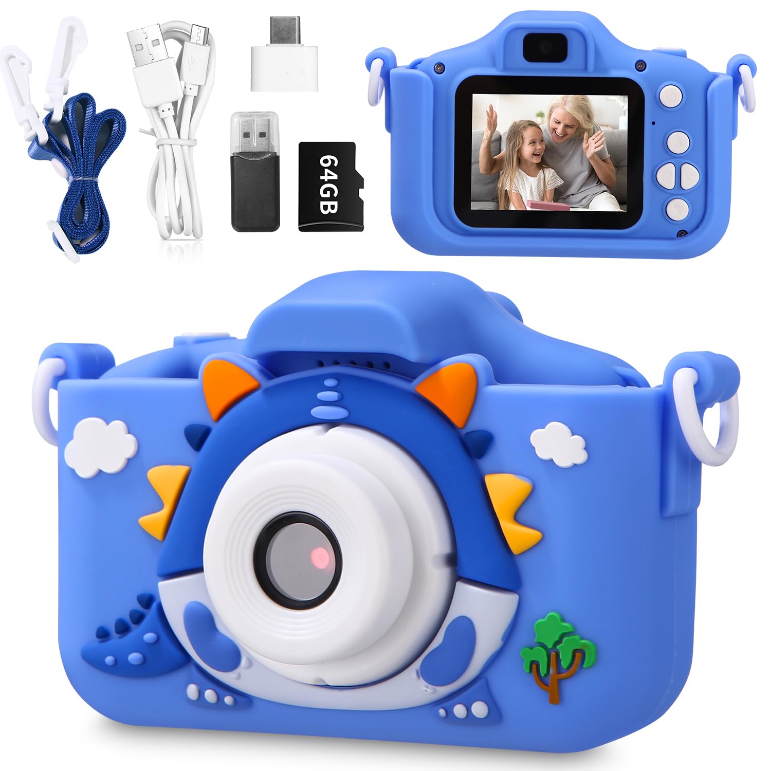 Camara Fotos Infantil, 1080P 2.0" HD Selfie Video Cámara de Fotos para Niños, Cámara Fotos Niños con 64G Tarjeta, Cámara Digital para Niños Regalos para Niños de 3-12 Años