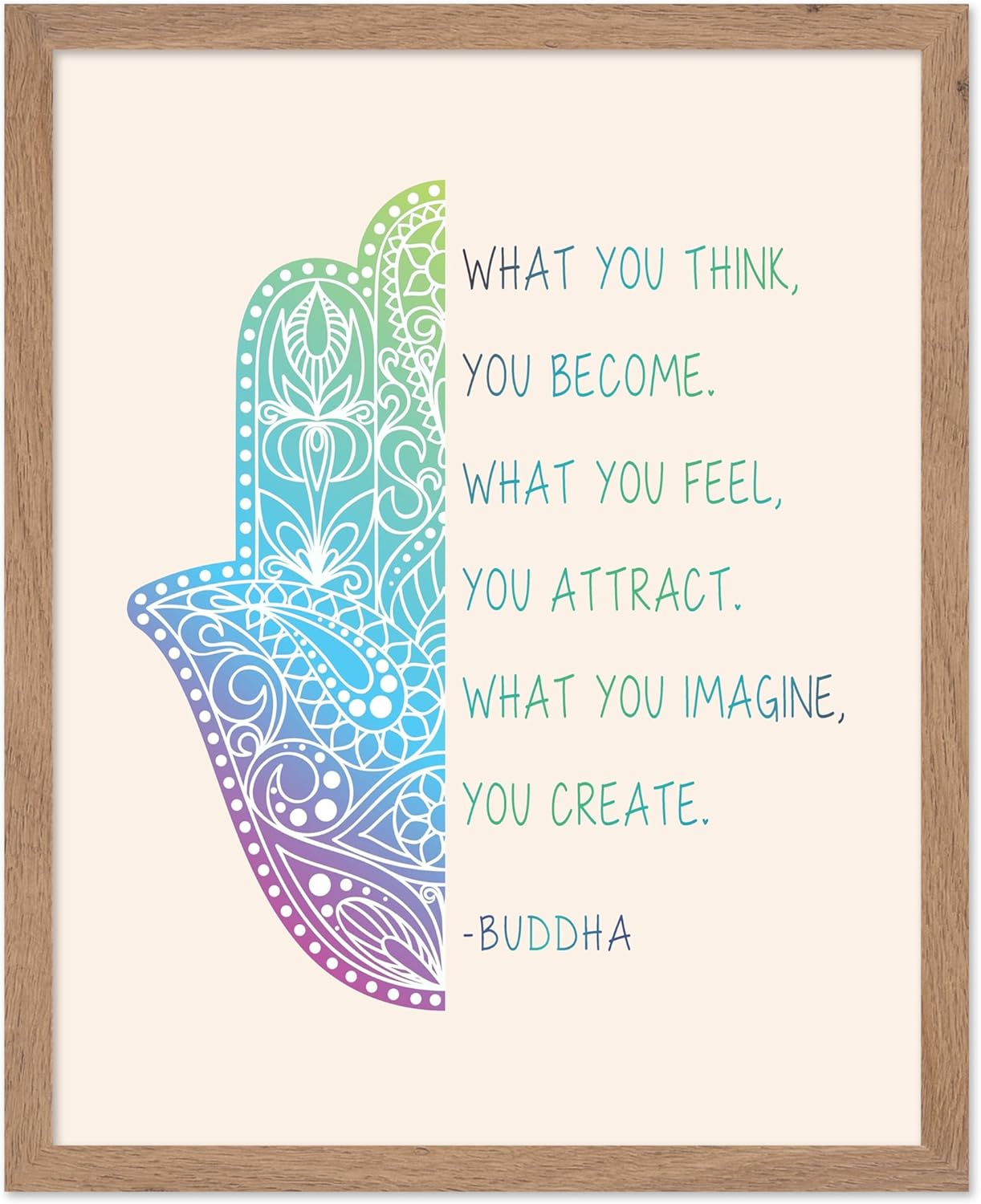 Poster Master You Become What You Think Poster - Buddha Print - Motivational Art - Encouraging Quotes Art - Gift for Men & Women - Inspiring Decor for Living Room or Bedroom, 16x20 Beige Framed