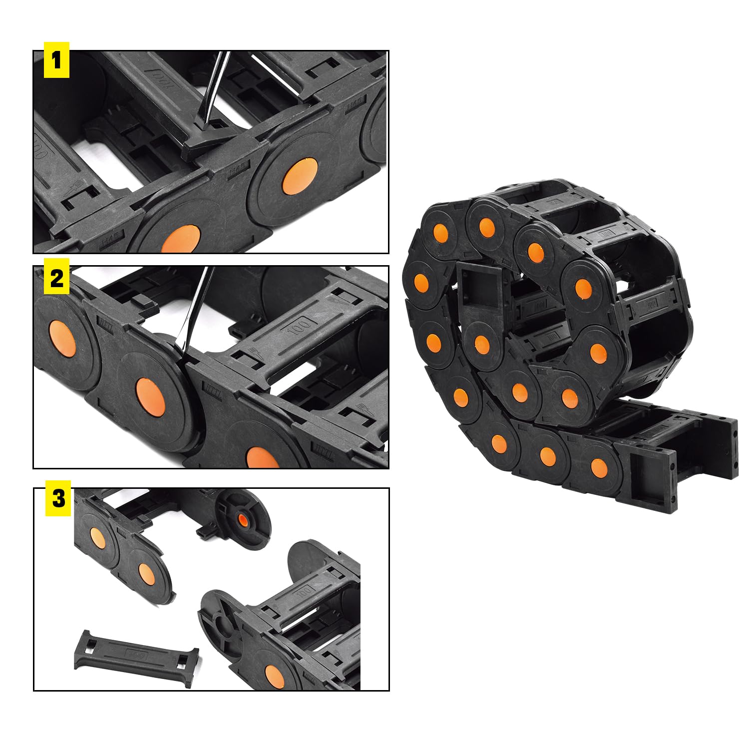 39.38 inch Plastic Drag Chain Cable Carrier, 1m Open Type Wire Drag Chain Cable Carrier R150 45x100mm Cable Drag Chain for CNC Router Electronic Industrial Machine